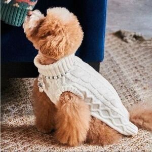 White Cable Knit Dog Sweater Warm & Fashionable (Large)